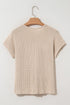 Textured Waffle Knit Lace Patchwork V Neck Top