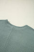 Textured Waffle Knit Lace Patchwork V Neck Top