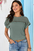 Textured Waffle Knit Lace Patchwork V Neck Top