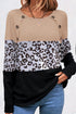 Textured Waffle Knit Leopard Print Button Neck Top