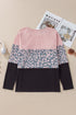 Textured Waffle Knit Leopard Print Button Neck Top