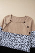 Textured Waffle Knit Leopard Print Button Neck Top