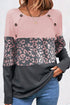 Textured Waffle Knit Leopard Print Button Neck Top