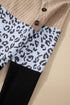 Textured Waffle Knit Leopard Print Button Neck Top