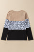 Textured Waffle Knit Leopard Print Button Neck Top