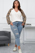Textured Waffle Knit Leopard Print Long Sleeve Top