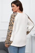 Textured Waffle Knit Leopard Print Long Sleeve Top