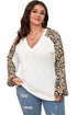 Textured Waffle Knit Leopard Print Long Sleeve Top