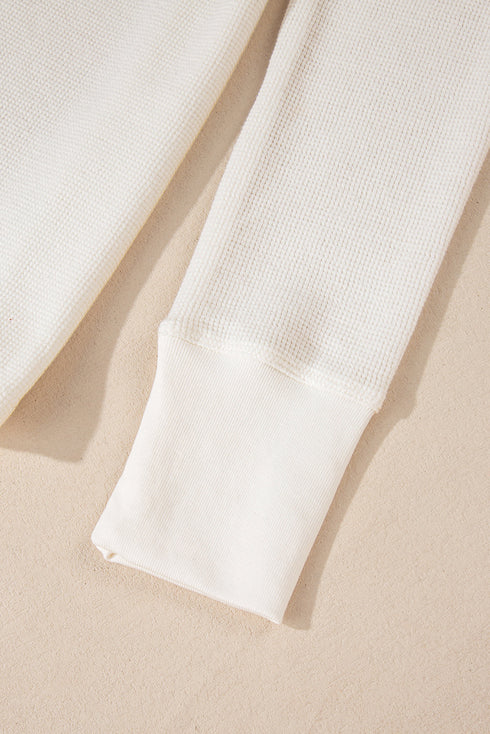 Textured Waffle Knit Long Sleeve Button Front Henley Top