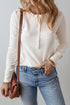 Textured Waffle Knit Long Sleeve Button Front Henley Top
