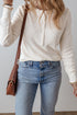 Textured Waffle Knit Long Sleeve Button Front Henley Top