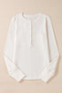 Textured Waffle Knit Long Sleeve Button Front Henley Top