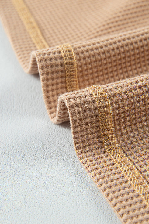 Textured Waffle Knit Long Sleeve Drop Shoulder Top