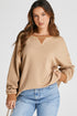Textured Waffle Knit Long Sleeve Drop Shoulder Top