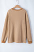 Textured Waffle Knit Long Sleeve Drop Shoulder Top