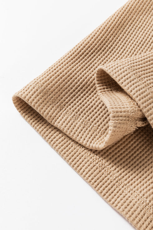 Textured Waffle Knit Long Sleeve Drop Shoulder Top