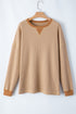 Textured Waffle Knit Long Sleeve Drop Shoulder Top