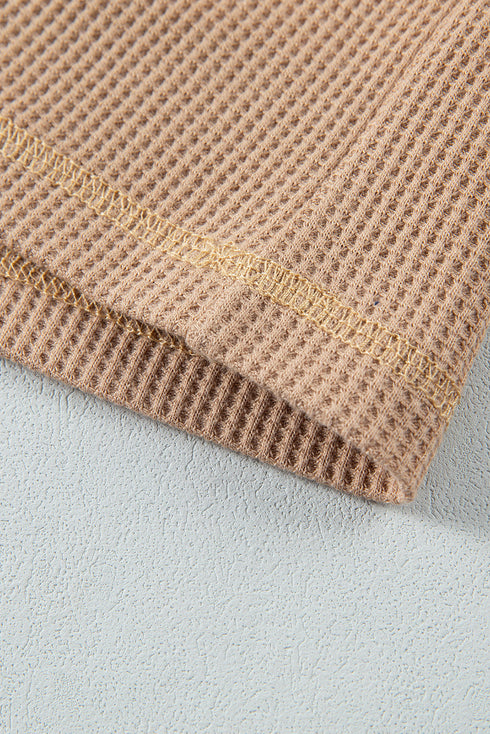 Textured Waffle Knit Long Sleeve Drop Shoulder Top
