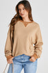 Textured Waffle Knit Long Sleeve Drop Shoulder Top