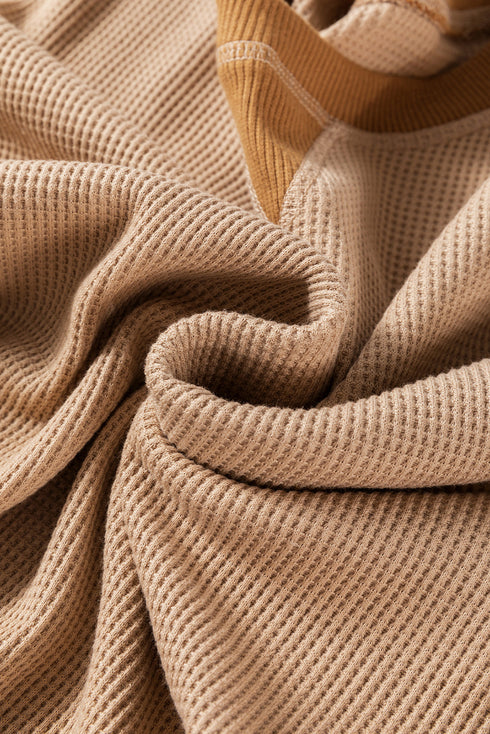 Textured Waffle Knit Long Sleeve Drop Shoulder Top
