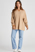 Textured Waffle Knit Long Sleeve Drop Shoulder Top