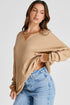 Textured Waffle Knit Long Sleeve Drop Shoulder Top