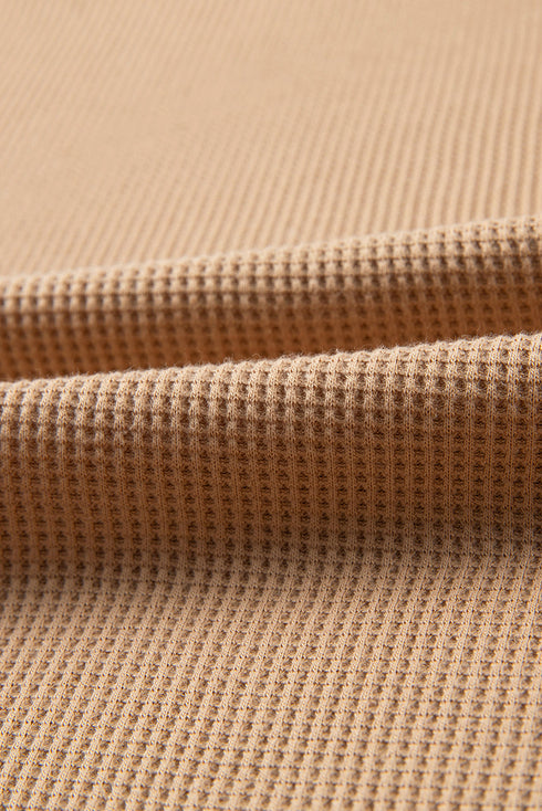 Textured Waffle Knit Long Sleeve Drop Shoulder Top