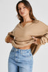 Textured Waffle Knit Long Sleeve Drop Shoulder Top