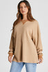 Textured Waffle Knit Long Sleeve Drop Shoulder Top