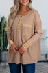 Textured Waffle Knit Long Sleeve Henley Tunic Top