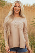 Textured Waffle Knit Long Sleeve Henley Tunic Top