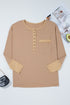 Textured Waffle Knit Long Sleeve Henley Tunic Top