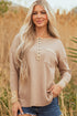 Textured Waffle Knit Long Sleeve Henley Tunic Top