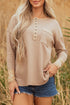 Textured Waffle Knit Long Sleeve Henley Tunic Top