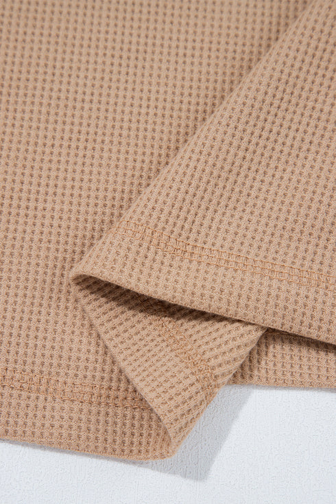 Textured Waffle Knit Long Sleeve Henley Tunic Top