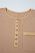 Textured Waffle Knit Long Sleeve Henley Tunic Top
