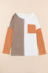 Textured Waffle Knit Long Sleeve Mixed Pattern Pocket Top