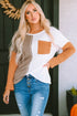 Textured Waffle Knit Long Sleeve Mixed Pattern Pocket Top