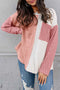 Textured Waffle Knit Long Sleeve Mixed Pattern Pocket Top