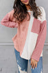 Textured Waffle Knit Long Sleeve Mixed Pattern Pocket Top