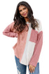 Textured Waffle Knit Long Sleeve Mixed Pattern Pocket Top
