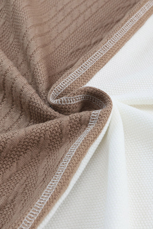 Textured Waffle Knit Long Sleeve Mixed Pattern Pocket Top