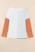 Textured Waffle Knit Long Sleeve Mixed Pattern Pocket Top