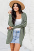 Textured Waffle Knit Open Front Pocketed Cardigan