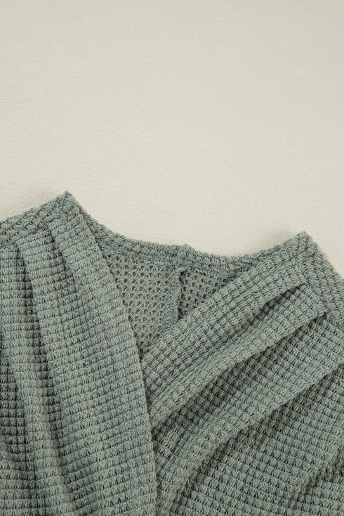 Textured Waffle Knit Open Front Pocketed Cardigan