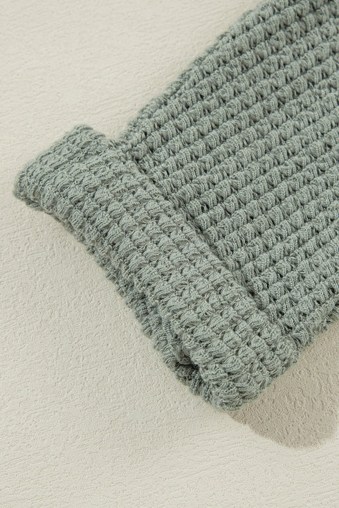 Textured Waffle Knit Open Front Pocketed Cardigan