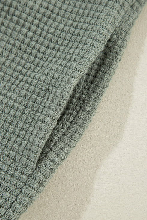 Textured Waffle Knit Open Front Pocketed Cardigan