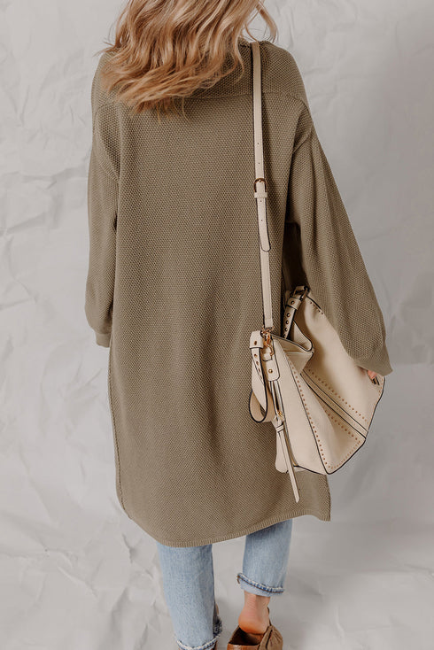 Textured Waffle Knit Open Front Relaxed Layering Cardigan