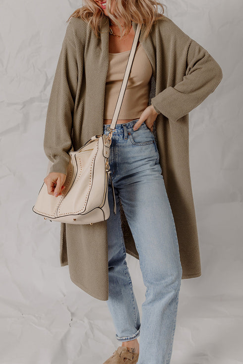 Textured Waffle Knit Open Front Relaxed Layering Cardigan