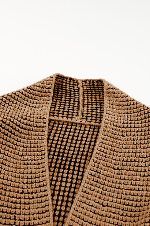 Textured Waffle Knit Open Front Slouchy Cardigan